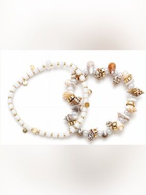Gold & White Pearl Shell-Bead Bracelet Trio